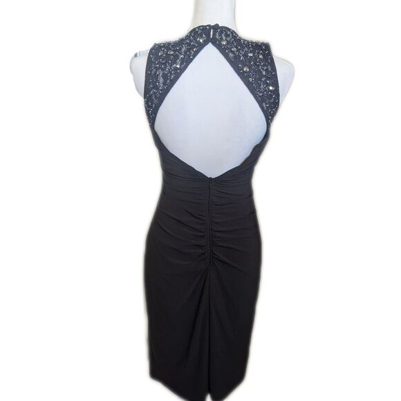 Cache ruched sleeveless beaded evening dress, black, black & silver beads 2 - Picture 3 of 7
